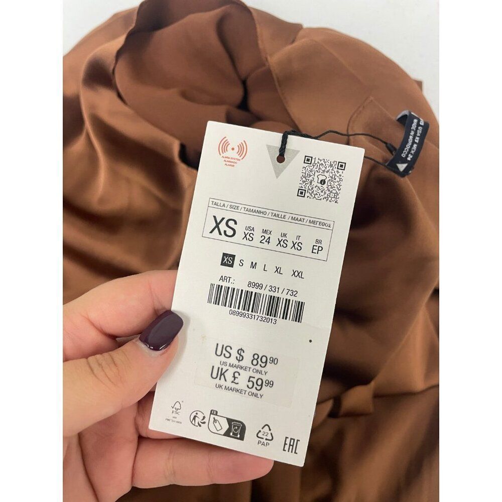 Zara Women Dress XS Maxi Brown Bow Satin Effect Sleevleess 8999/331 NWT - Picture 5 of 15